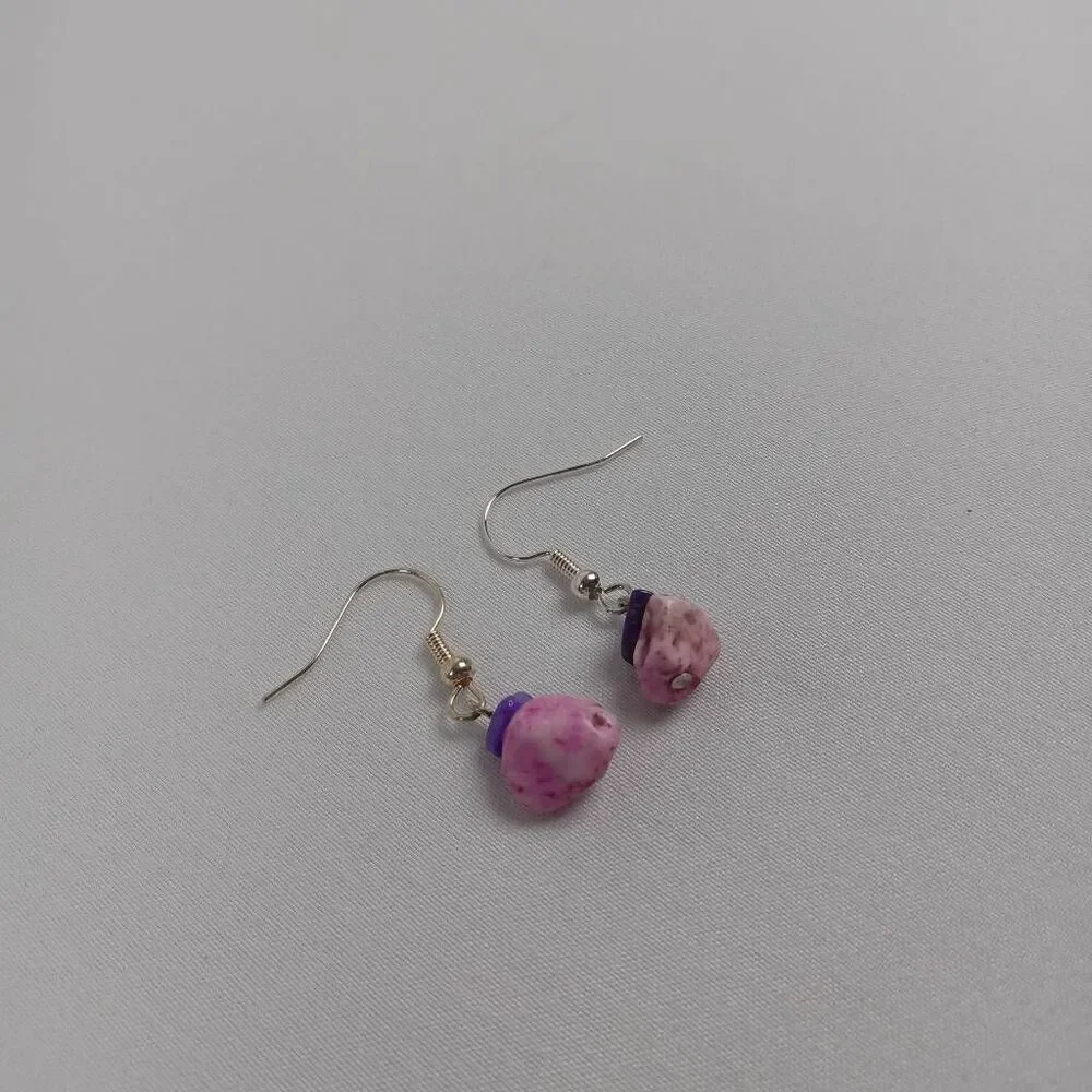 5/$25 CLEARANCE Pink purple stone chip earrings casual bohemian bohochic western - Picture 2 of 5